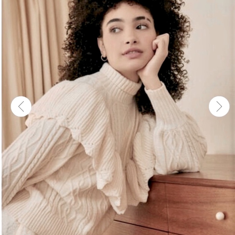 NWT Forever 21 vintage style cable knit ruffle puff sleeves sweater SM
